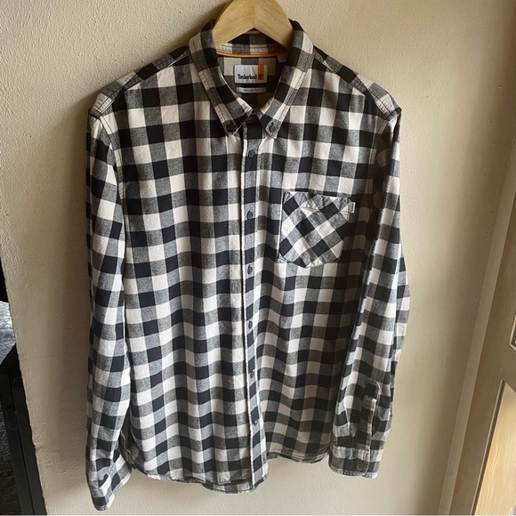 Timberland Flannel/ Chambray Buffalo Check Button-down Shirt. Cream/ Black XL - Picture 13 of 15